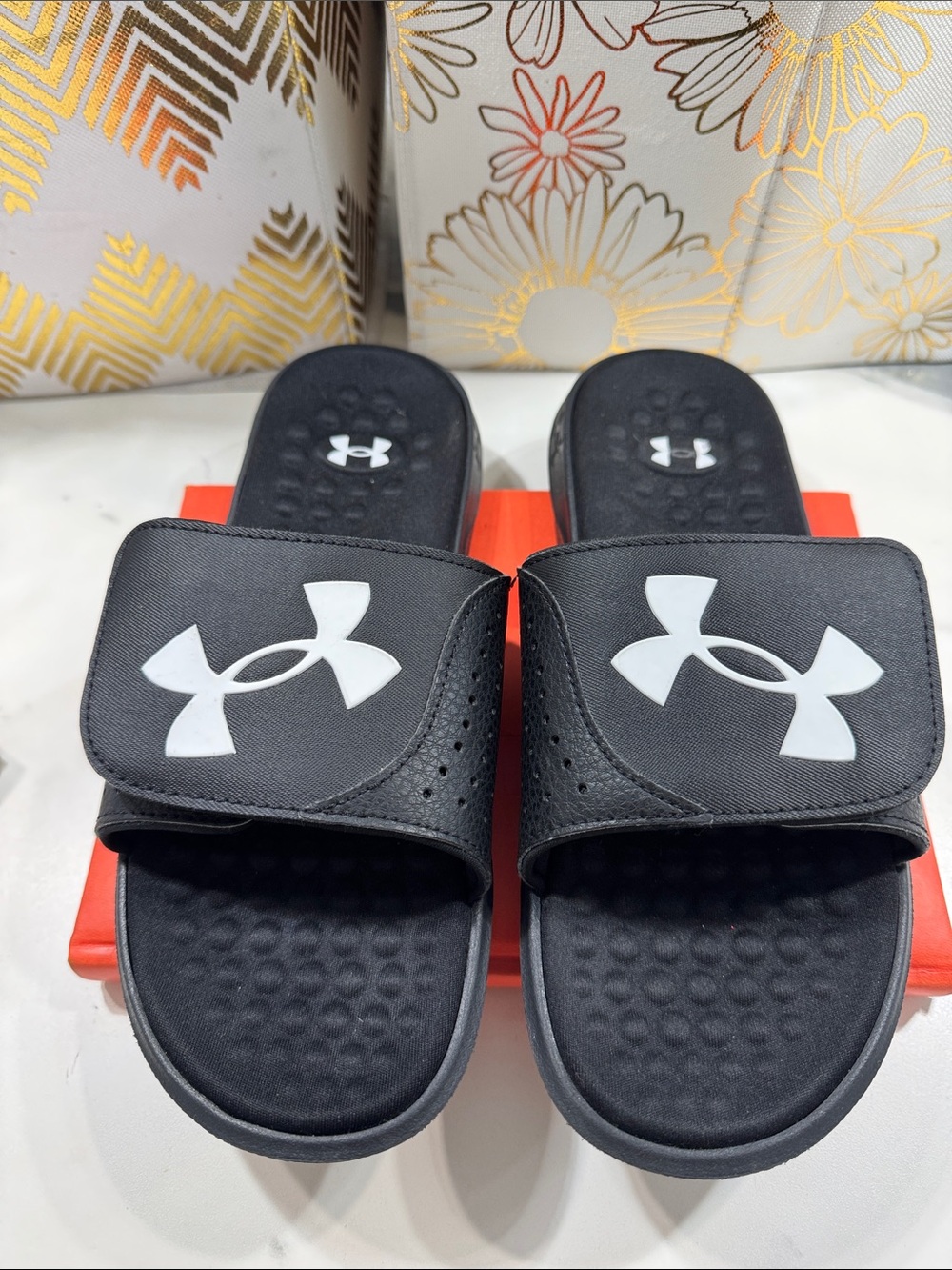 Under Armour Ignite VI Graphic FB Black White Slides Mens 7‎